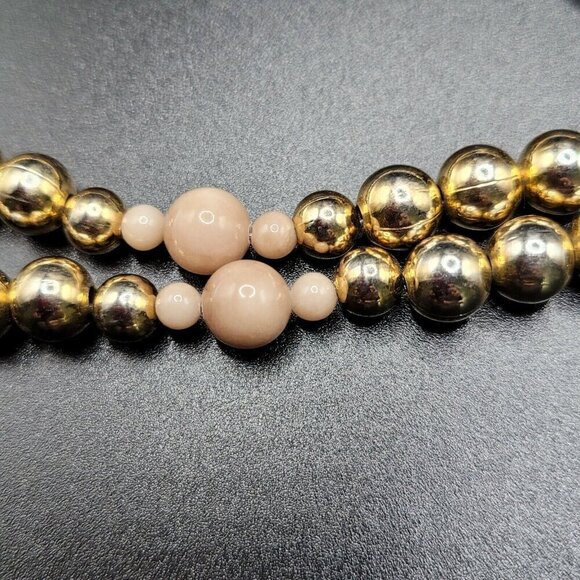 Vintage Carla Jordan Statement Necklace Thermoset 24"-27" Abalone Gold On Black - Picture 4 of 9